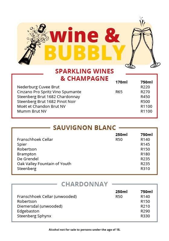 Menu au Hogshead pub et bar, Pretoria