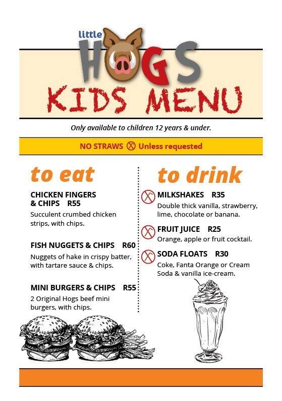 Menu au Hogshead pub et bar, Pretoria