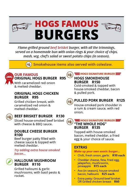 Menu au Hogshead pub et bar, Pretoria