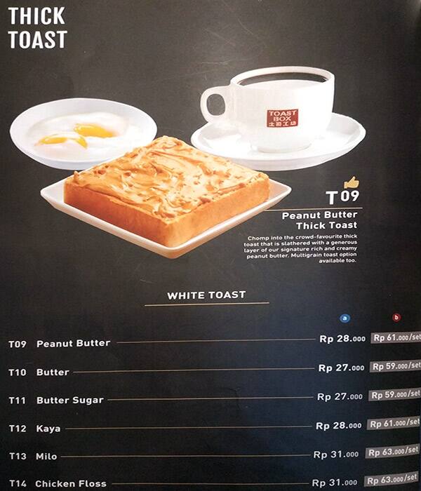 Menu Toast Rekomendasi Menu at Toast Box restaurant, West Jakarta, RP6M+P9H