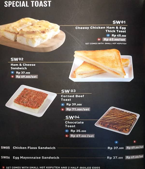 Menu Toast Rekomendasi Menu at Toast Box restaurant, West Jakarta, RP6M+P9H