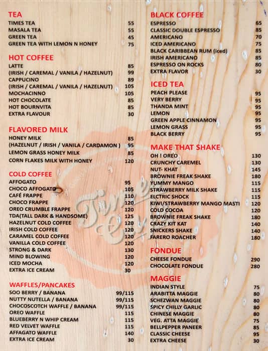 Menu at Times Cafe, Vadodara, SR1