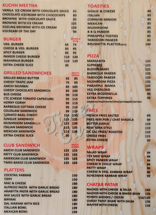 Menu at Times Cafe, Vadodara, SR1