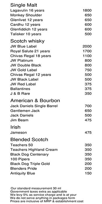 Dusk - Hotel The Park menu
