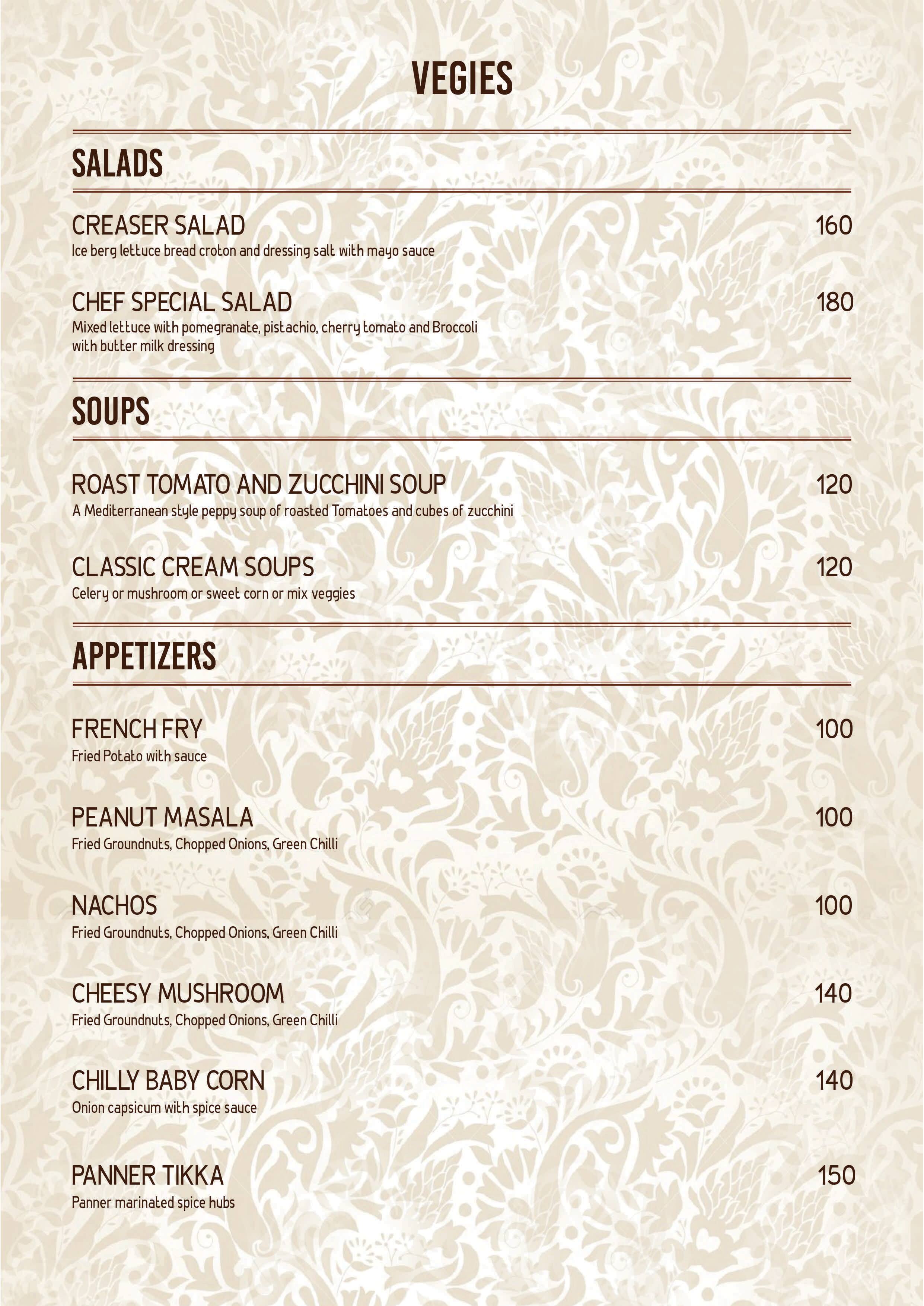 Aquila Rooftop Bar Kitchen Menu
