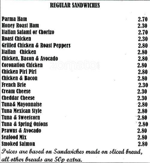 Peppe's Sandwich Bar & Cafe меню