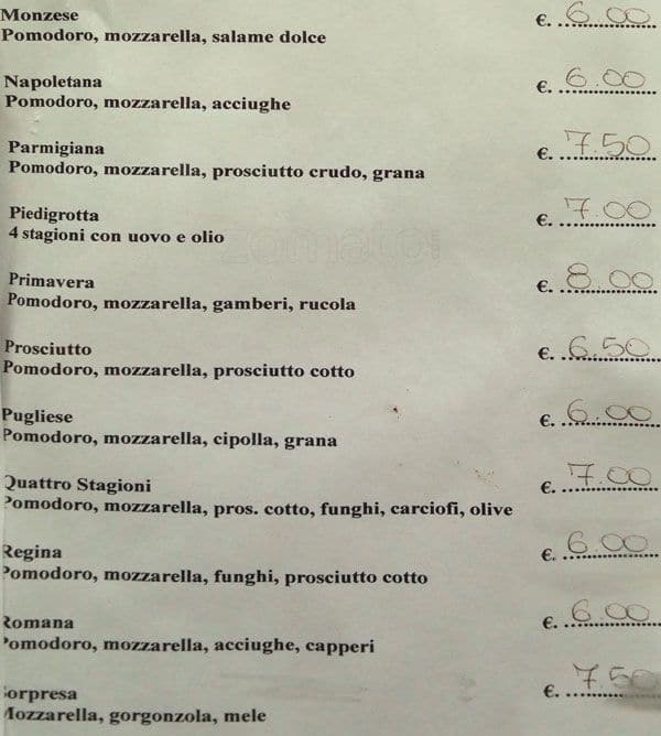 Menu di A Piedigrotta 