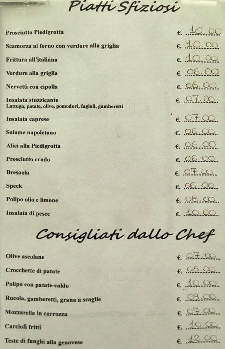 Menu di A Piedigrotta 