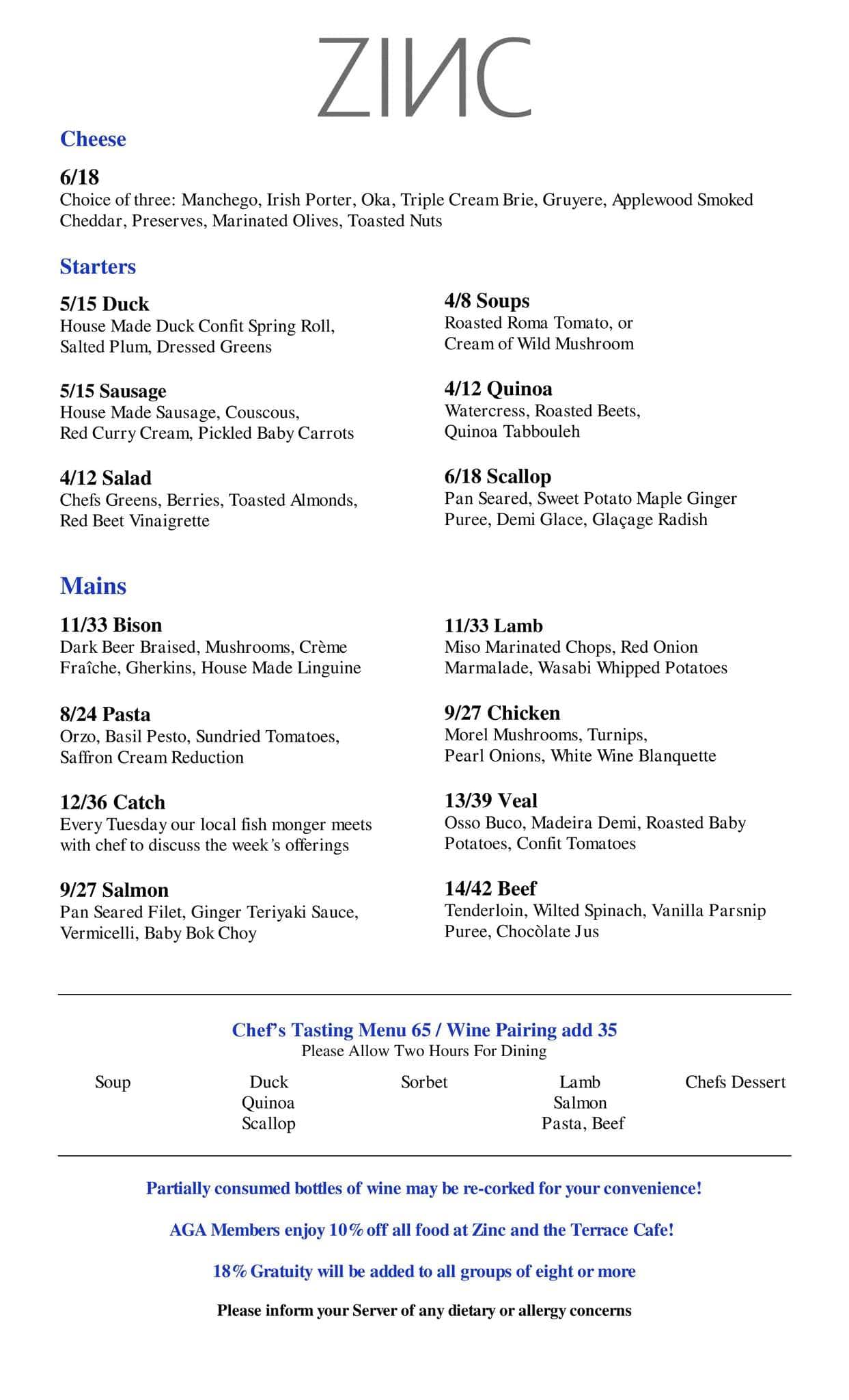 Zinc Menu, Menu for Zinc, Downtown, Edmonton Urbanspoon/Zomato