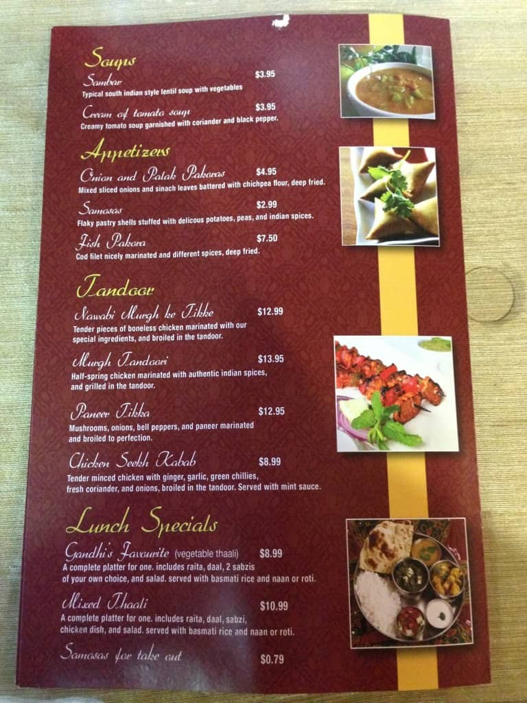 Spice and Curry menu