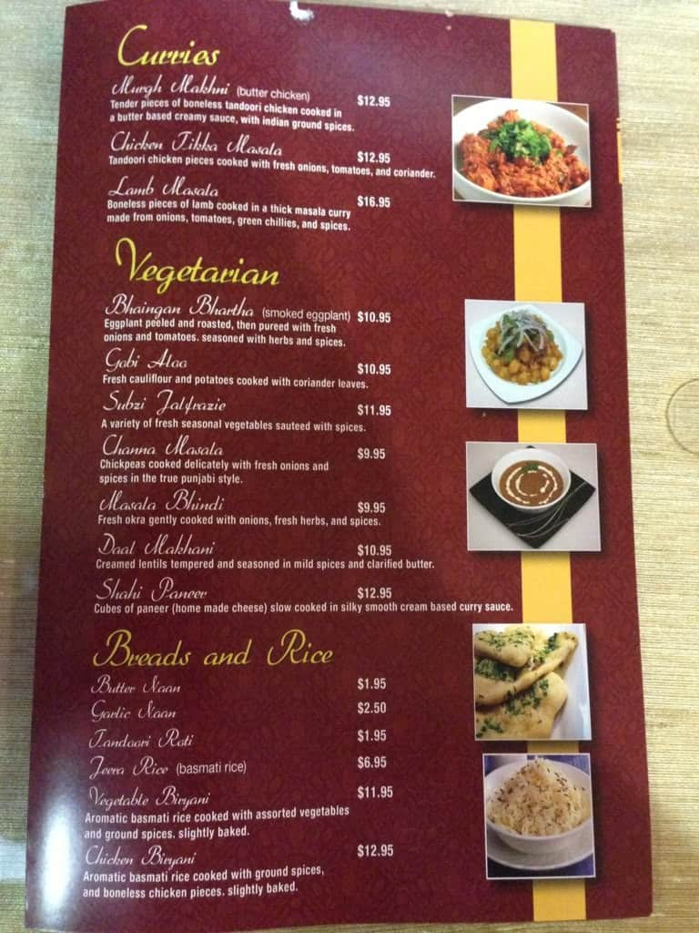 Spice and Curry menu