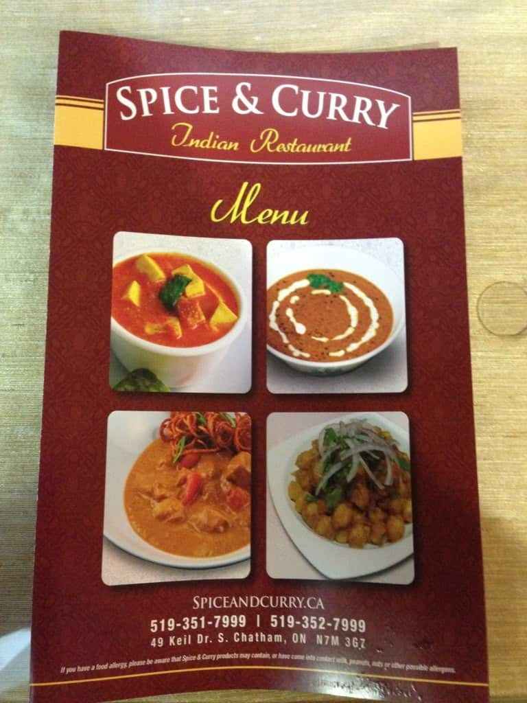 Spice and Curry menu