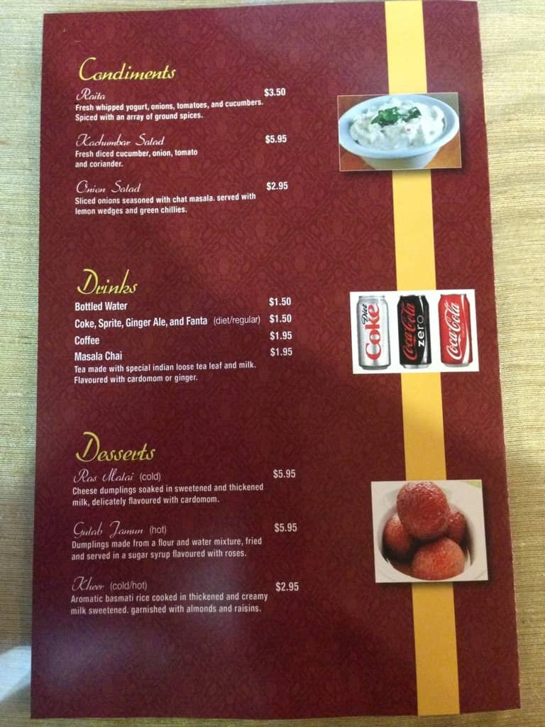 Spice and Curry menu