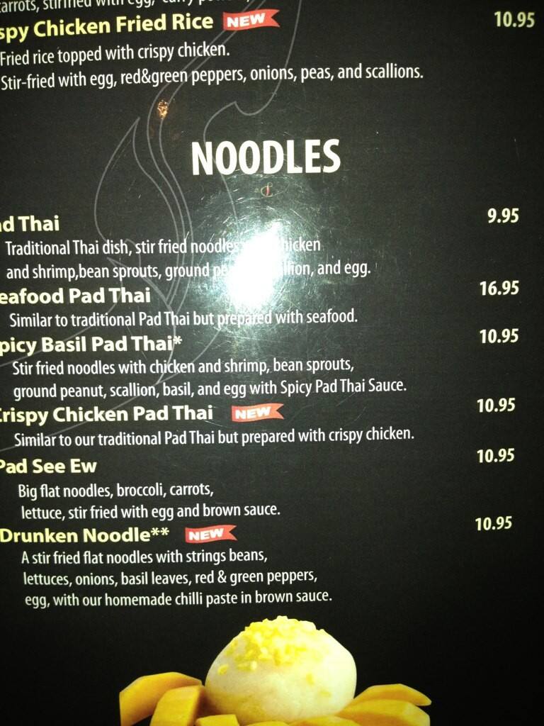 Menu at Thai Chili restaurant, Maynard