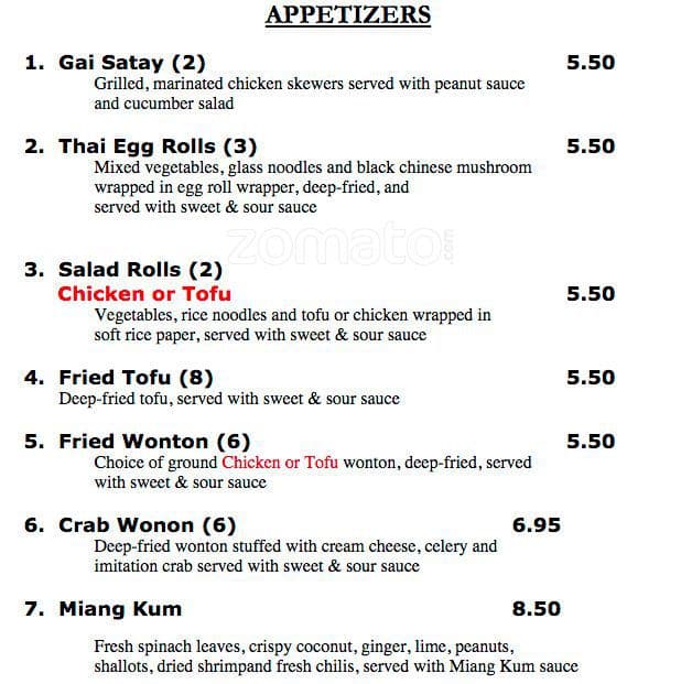 Thai Noon Menu Menu Untuk Thai Noon Alberta Portland Urbanspoonzomato 