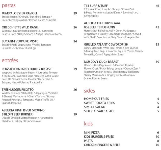 Table 34 Menu Menu at Table 34 Resto Bar, Burlington, Lakeshore Road East