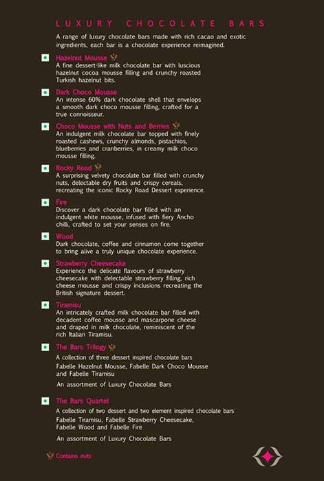 Fabelle - The Chocolate Boutique menu
