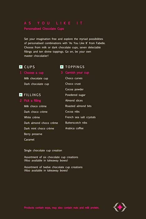 Fabelle - The Chocolate Boutique menu