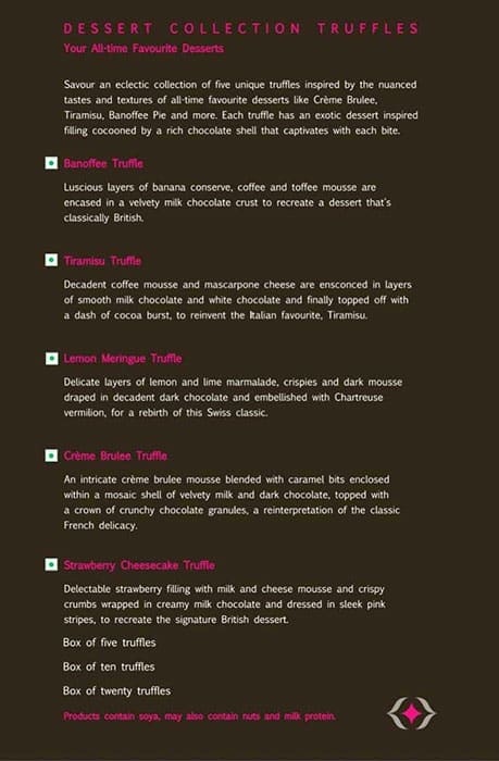 Fabelle - The Chocolate Boutique menu