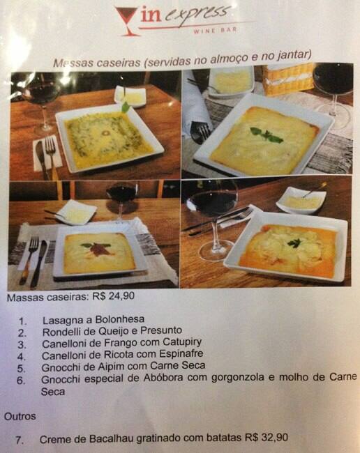 Vin Express cardápio