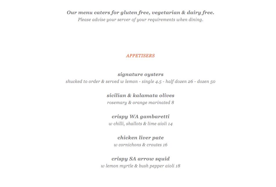 The Herring Room Menu, Menu for The Herring Room, Manly, Sydney