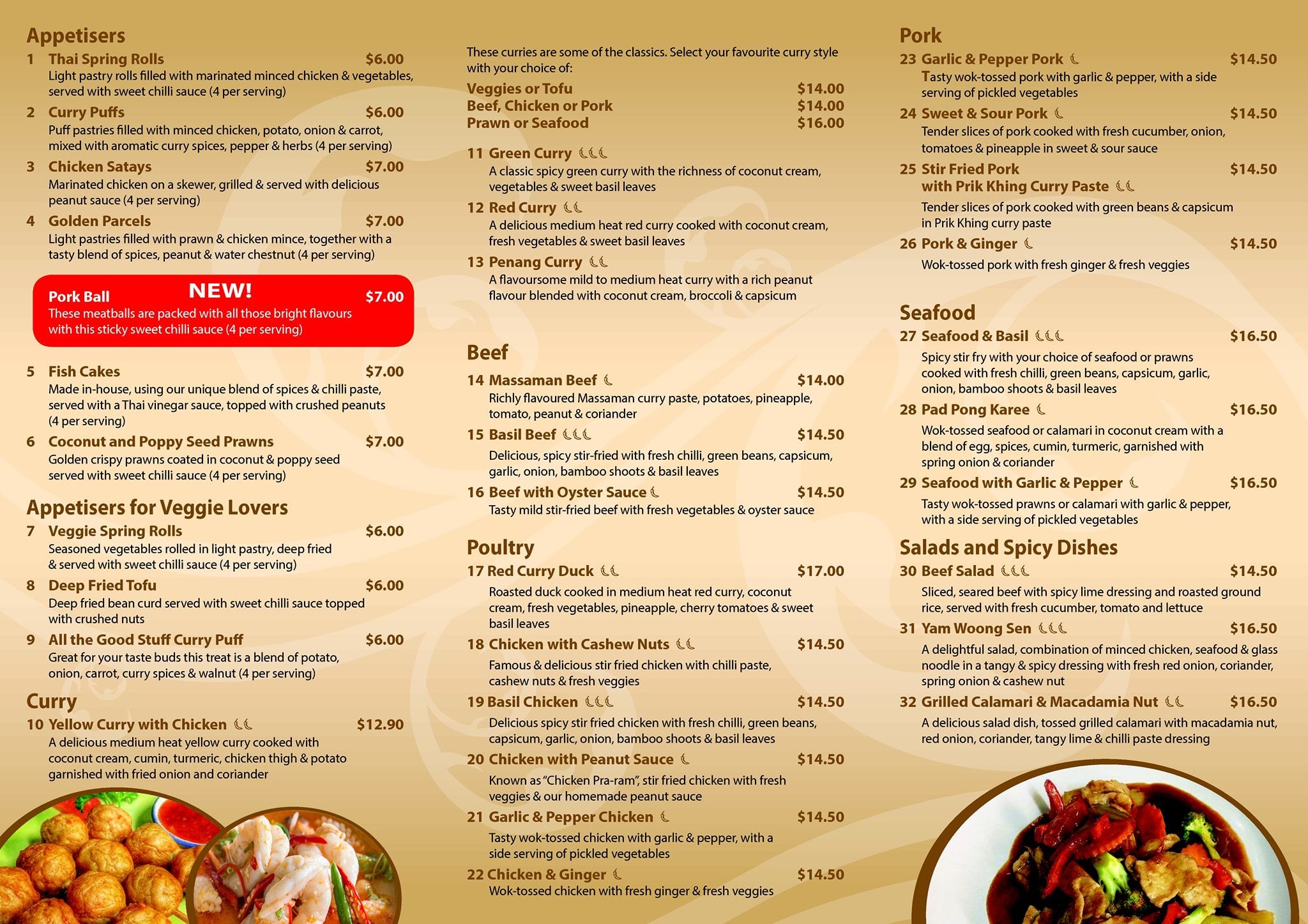 Menu at Garland Thai restaurant, Cashmere