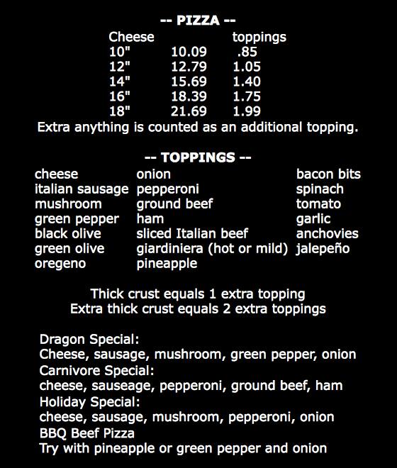 Menu at Pizza King pizzeria, New Lenox, 123 W Maple St