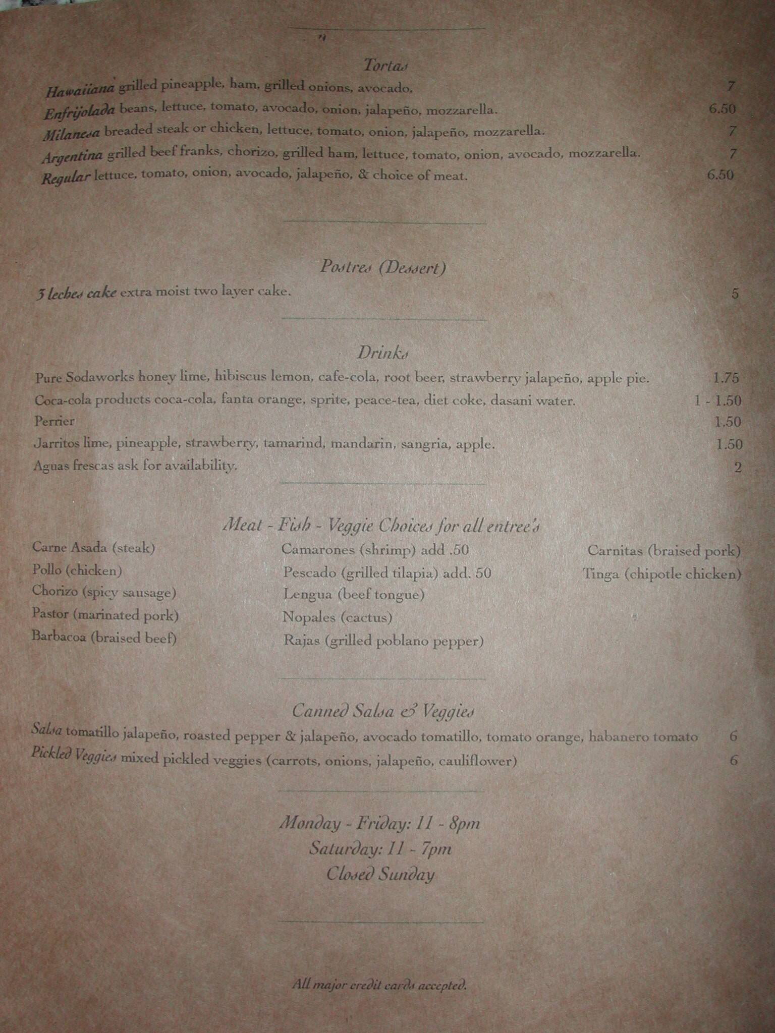 Menu at Taqueria Jalisco Ania pub & bar, Chattanooga, Rossville Ave