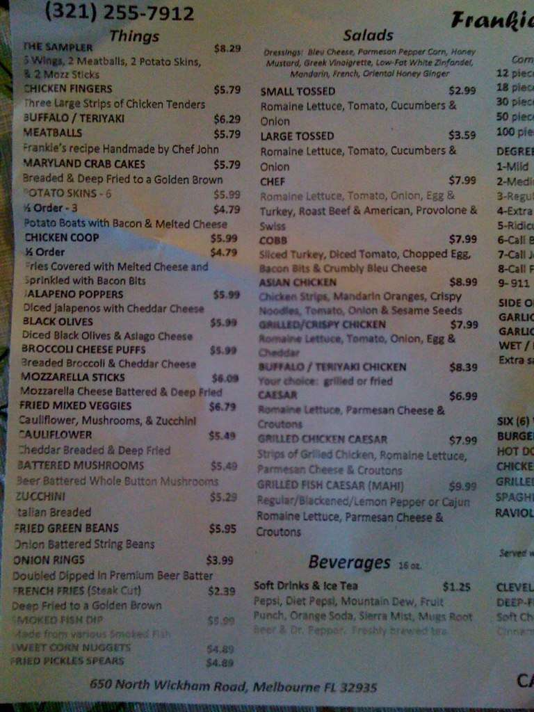 Frankie's Wings & Things Menu Zomato United States