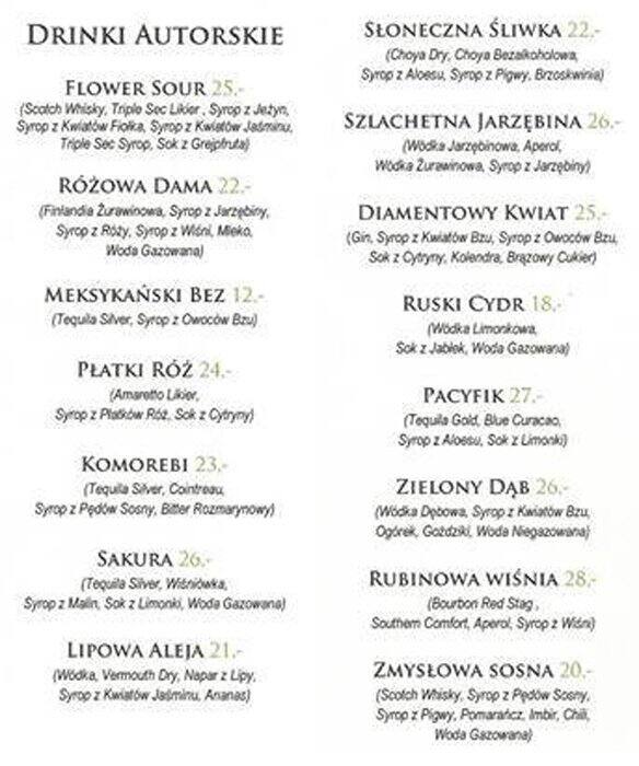 Menu at Kabuki Fusion koktajl bar, cocktail bar Warszawa Wilanów, Warsaw