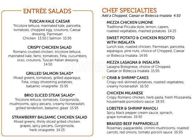 Menu at BRIO Tuscan Grille restaurant, Fairfax, Fair Oaks Mall