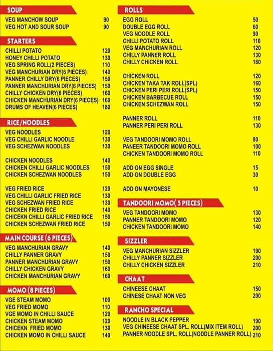 Menu of Rancho, Indirapuram, Ghaziabad