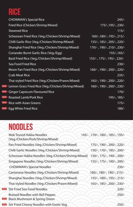 Chowman (Broad Street) menu