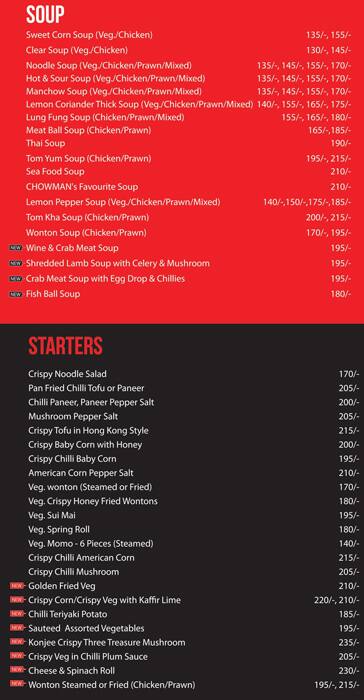 Chowman (Broad Street) menu