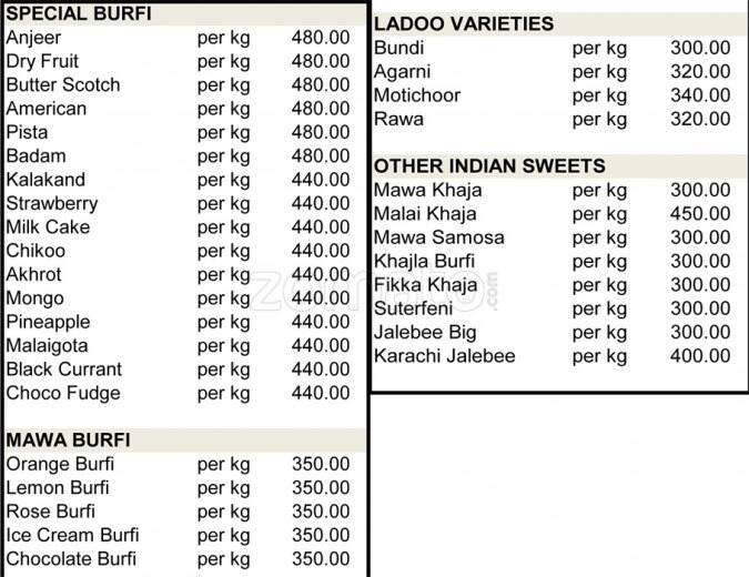 Royal Sweets & Bakery Menu Zomato