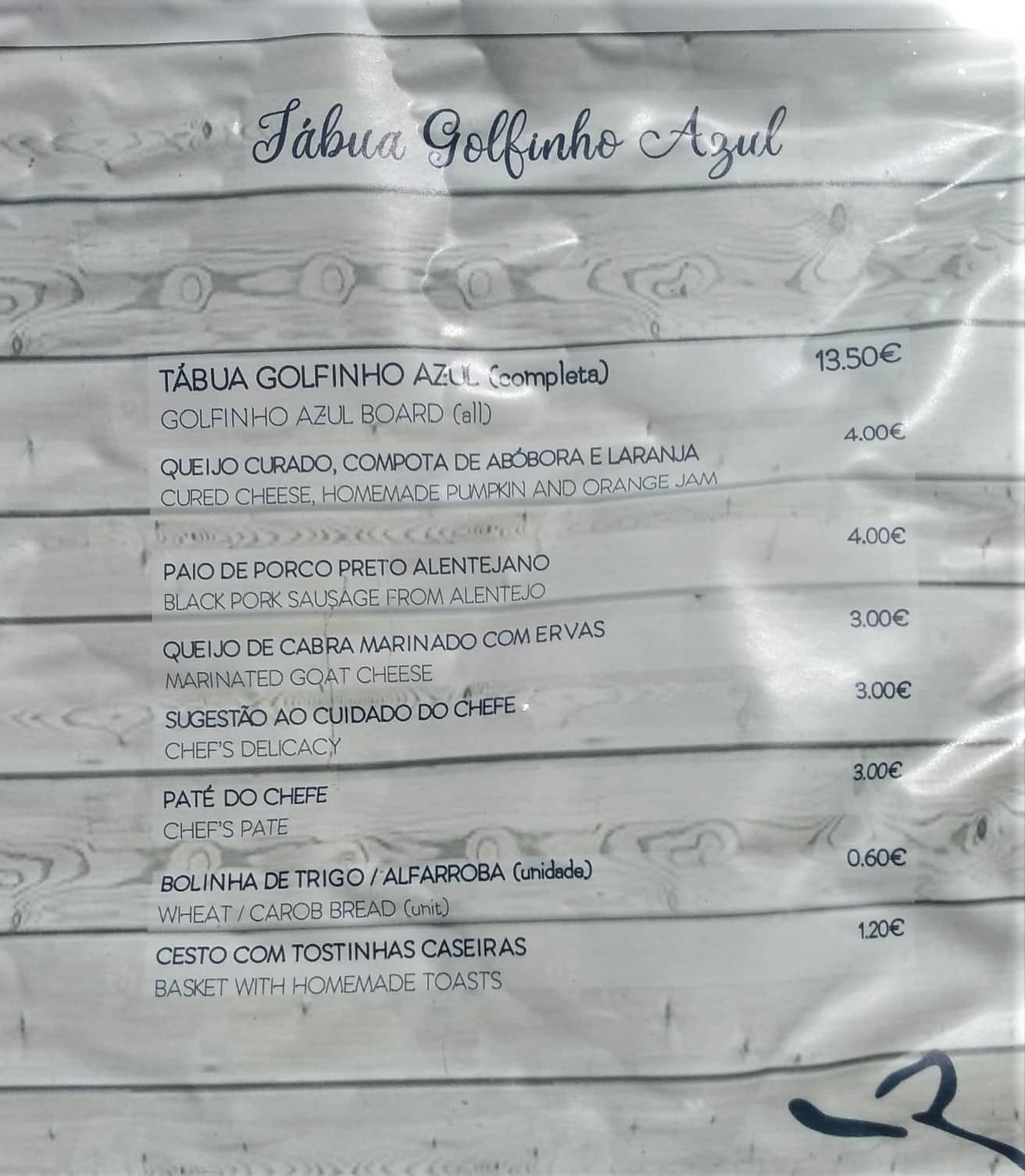 Menu em Golfinho Azul restaurante, Encarnação