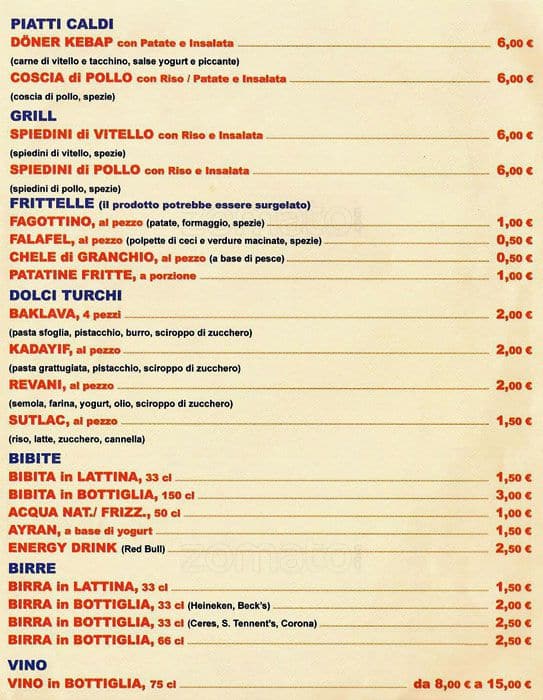 Menu di Istanbul Ayasofya 