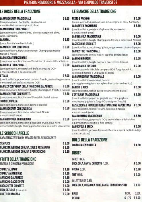 Menu di Pomodoro e Mozzarella 