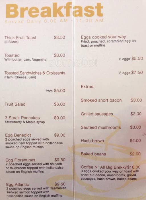 Coffee n' All Menu, Menu for Coffee n' All, Docklands, Melbourne