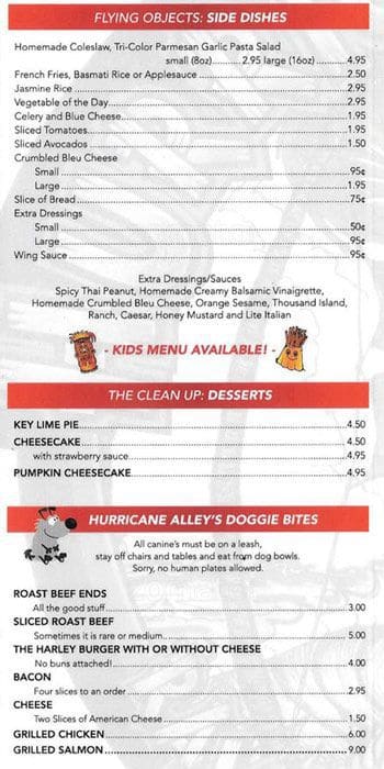 Menu at Hurricane Alley restaurant, Boynton Beach, 529 E Ocean Ave