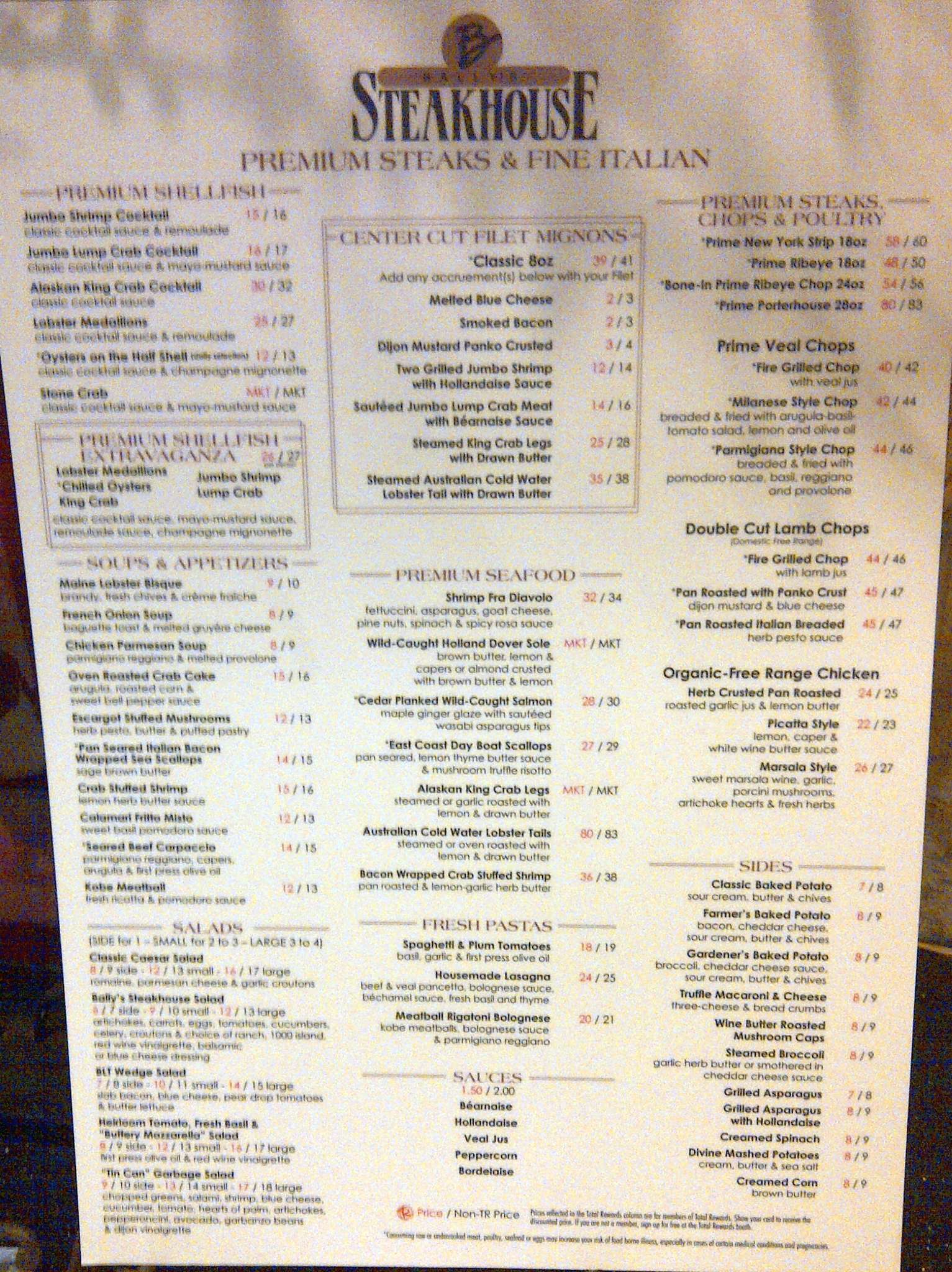 Bally's Steakhouse Menu, Menu for Bally's Steakhouse, The Strip, Las