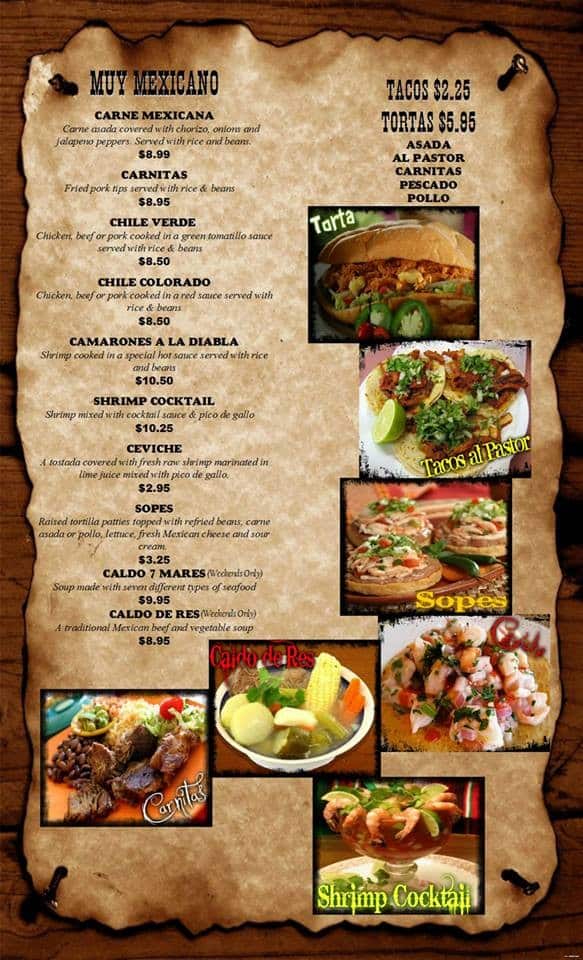 Menu at Los Rodeos Mexican Restaurant, Mount Sterling