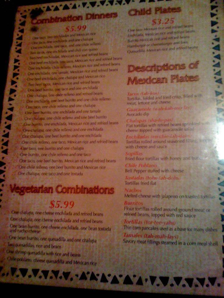 La Huerta Mexican Restaurant Menu La Huerta Mexican Restaurant Menu