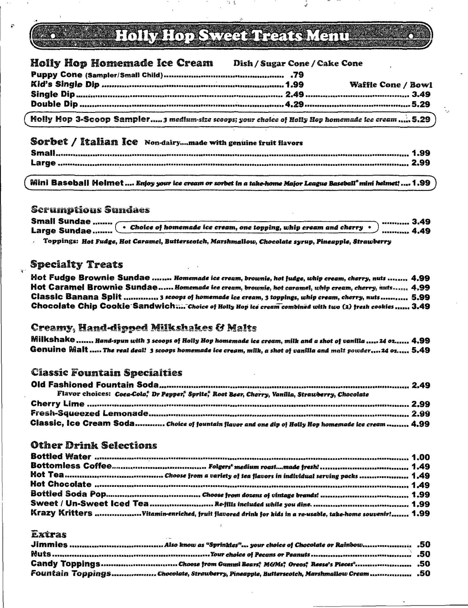 Menu at Holly Hop Ice Cream Shoppe pizzeria, Lubbock