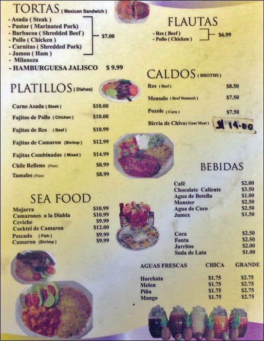 Menu at Taqueria La Reyna restaurant, Westminster