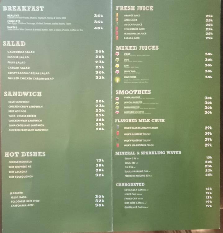 Menu at Pepito Baker's Corner cafe, Kuta Selatan