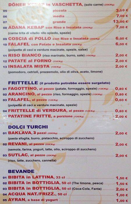Menu di Mevlana Pizzeria 