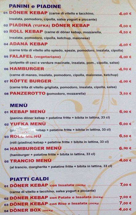Menu di Mevlana Pizzeria 