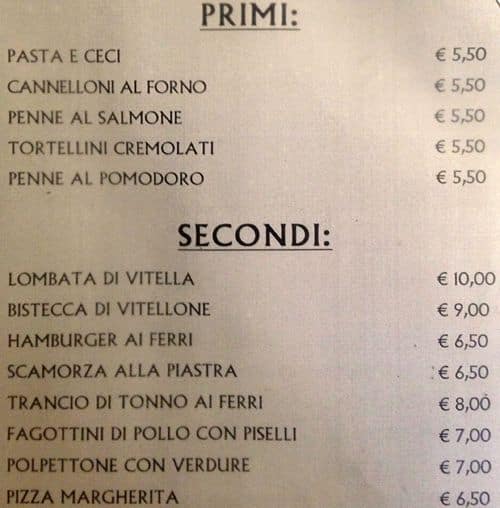 Menu di Caffè delle Palme 