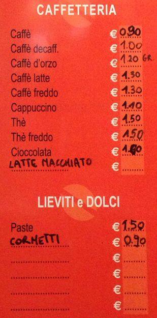 Menu di Caffè delle Palme 